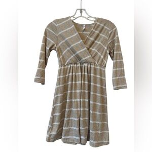 PinkBlush Tan White Striped Maternity Surplice Empire Waist Top Size Small